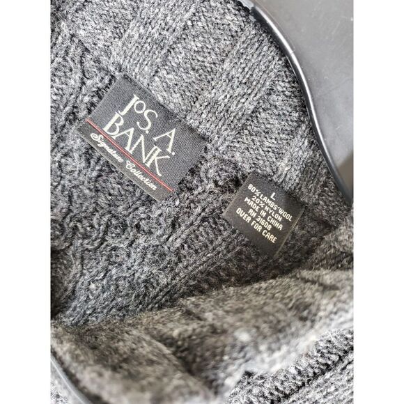 Jos A Bank Lambswool Knit Sweater Mens L Gray 1/4 Zip Pullover Mock Neck - Picture 2 of 10
